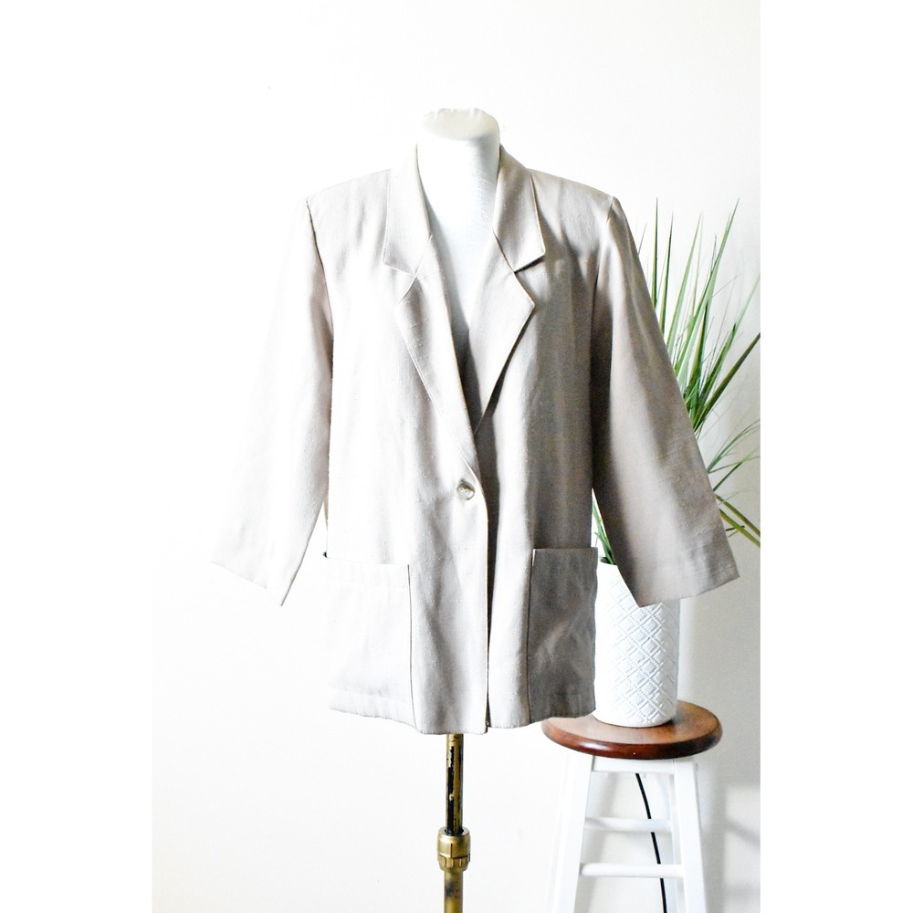 Briggs Blazer Women 6P Tan Vintage 90s Textured Single Button 3/4 Sleeve Jacket
